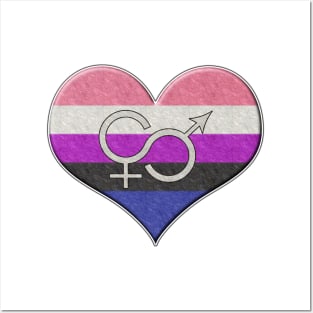 Large Gender Fluid Pride Flag Colored Heart with Ace Symbol Posters and Art